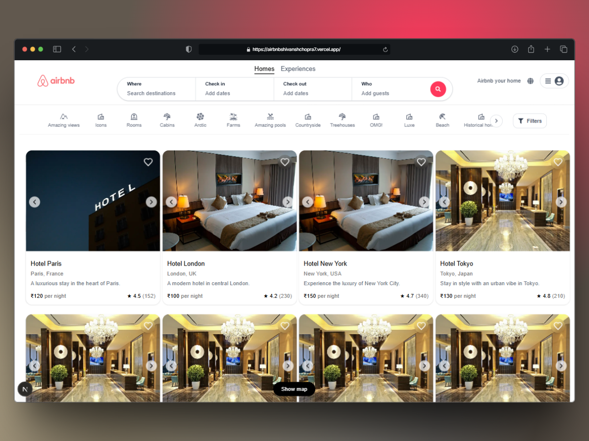 Airbnb Website - Main View